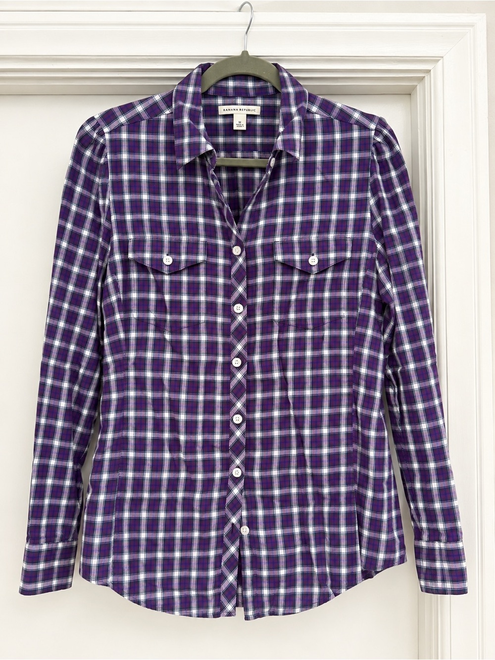 Banana Republic Purple Plaid w/ Blue & Green Accents Button-Up Shirt, Size M